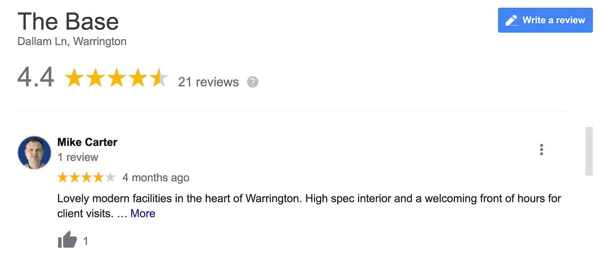 TheBaseWA's tweet image. Another glowing review for The Base!

If you are a tenant here at The Base and want to write a review, head over to Google and tell us what you think ⭐

#FindYourBase #BaseConnect #Warrington