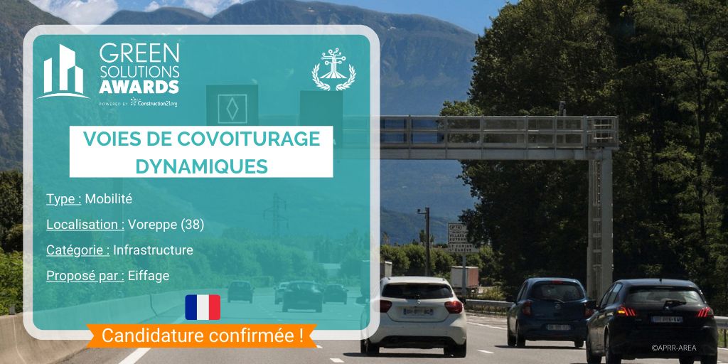 eiffage's tweet photo. #EiffageÉnergieSystèmes et @pryntec développent les premières voies dédiées au #covoiturage. Mises en service sur l’A48, l’objectif est de réduire les émissions de #GES.

Voter pour la solution en lice pour les #GreenSolutionsAwards : https://t.co/VQIWAptmNV  @GroupeAPRR https://t.co/VigdIa5PKN