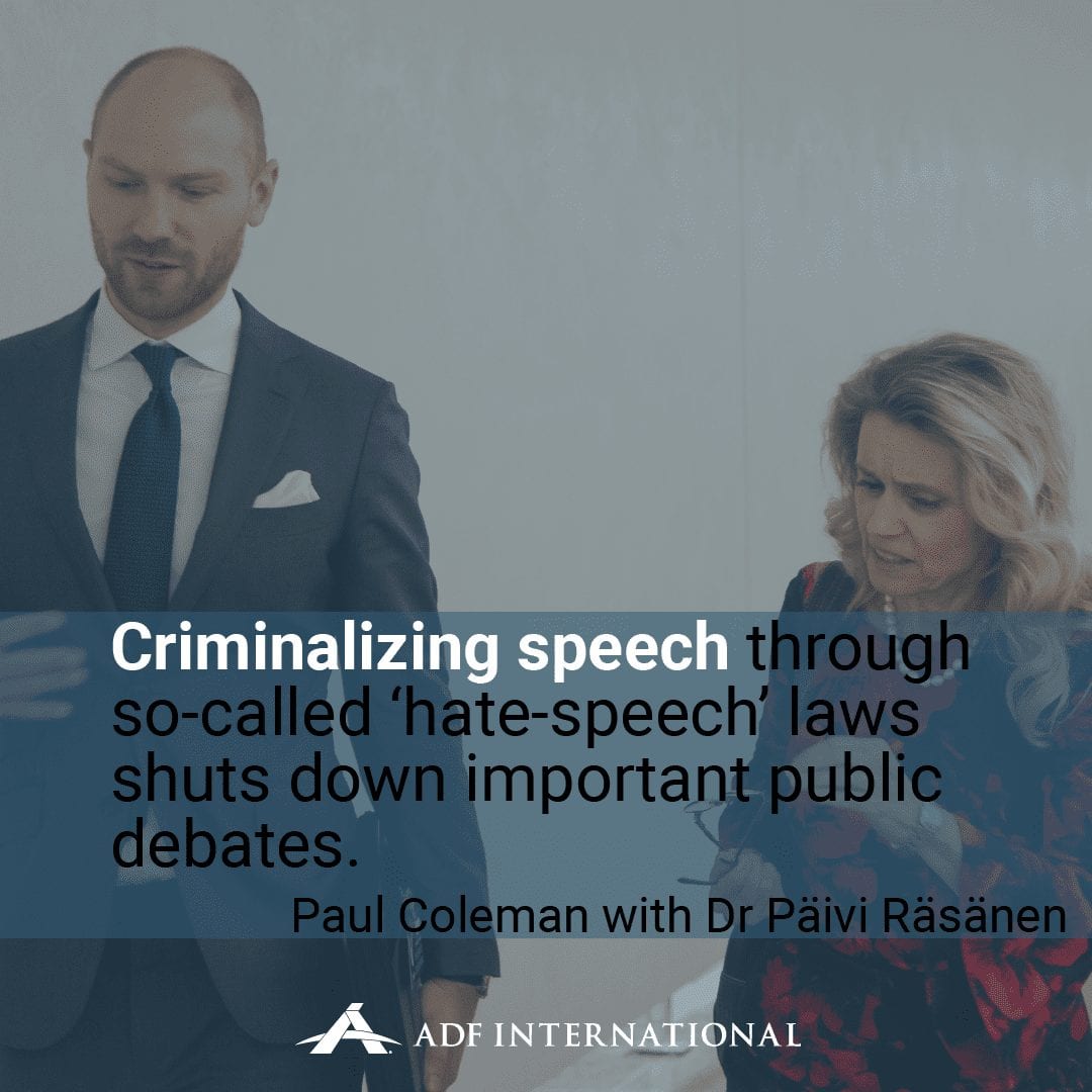 ADFIntl's tweet photo. "In Finland, a member of parliament and former government minister, Dr Päivi Räsänen, is facing jail time for three counts of ‘hate speech’. Her crime was sharing her beliefs over the past two decades about marriage and her Christian faith." https://t.co/nlOBMY06uz https://t.co/MnIynbh8zg