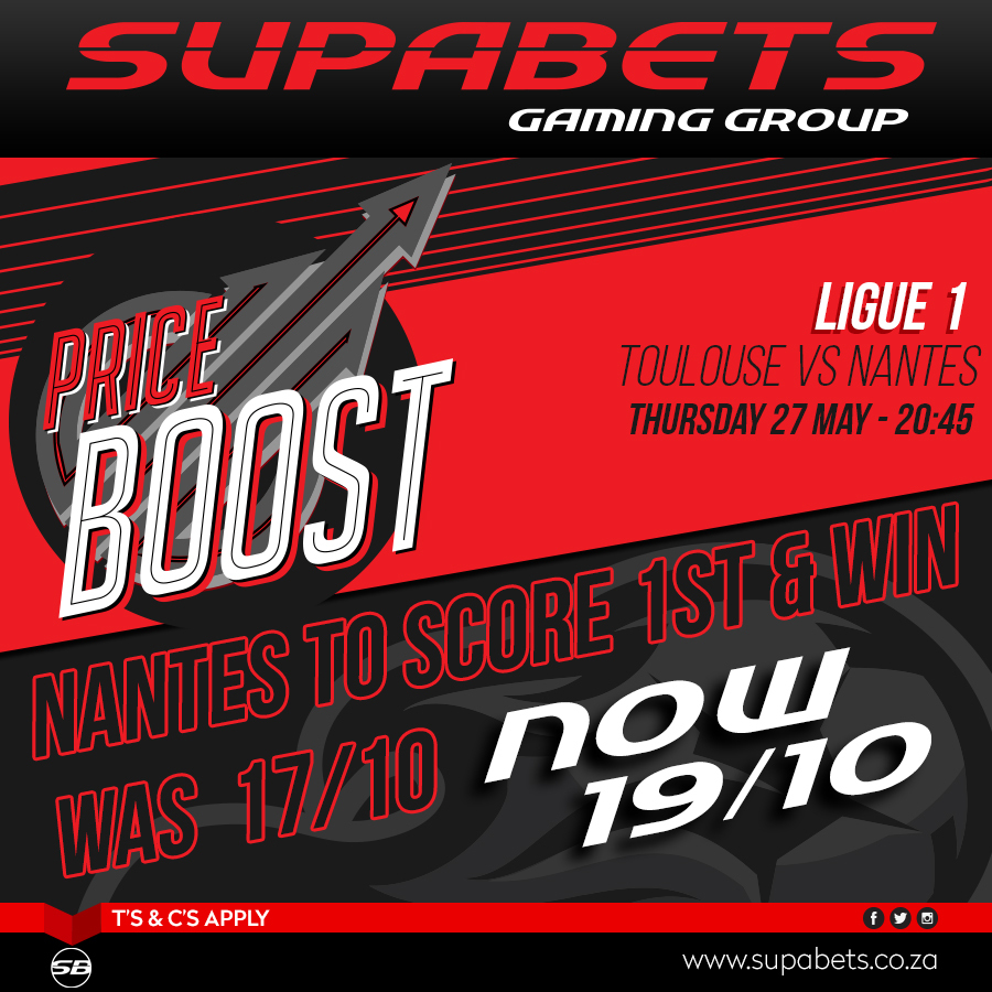 Supabets_mzansi's tweet photo. #Toulouse can collect all three points and score first against #Nantes. If you think this may happen then use our⚽ #FirstToScore ⚽market and get a #PriceBoost along with your bet. Play big with #Supabets.
Click on the link below to play:
https://t.co/KohGbdyaKT https://t.co/00aQtz6XTd