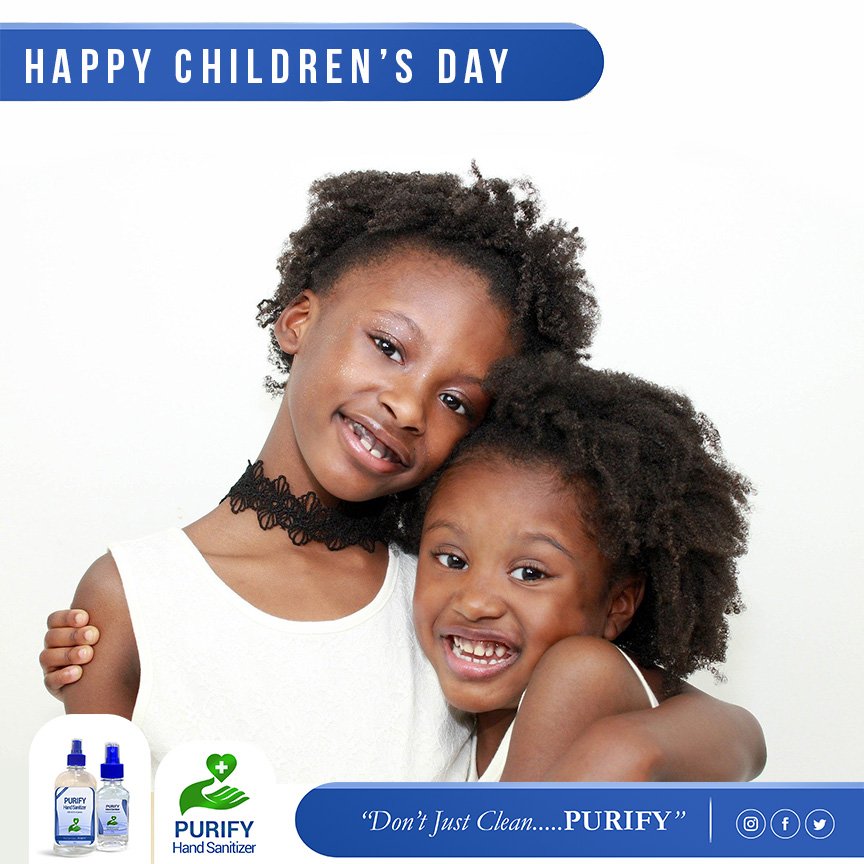 PurifyNigeria's tweet photo. A very very happy Children's day to our little ones! Ensure they have fun and keep Staying Purified. 💙
.
.
.
.
#purifynigeria #childrensday #clean #brandnew #homecare #fashion #sanitizers #cleaning #shop #health #onlineshopping #instagood #clean9 #design #500ml #newlook #win https://t.co/VEZEGq6B7Y