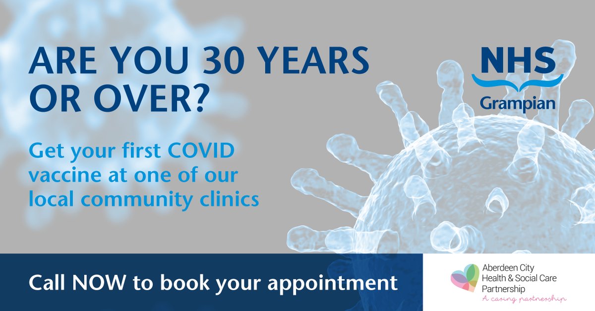 NHSGrampian's tweet photo. We are hosting another community COVID-19 vaccination clinic in #Aberdeen, this time open to anyone aged 30 and over, who has not had their first dose of vaccine. (1/2)

@HSCAberdeen @AberdeenCC https://t.co/muZAHknn8N