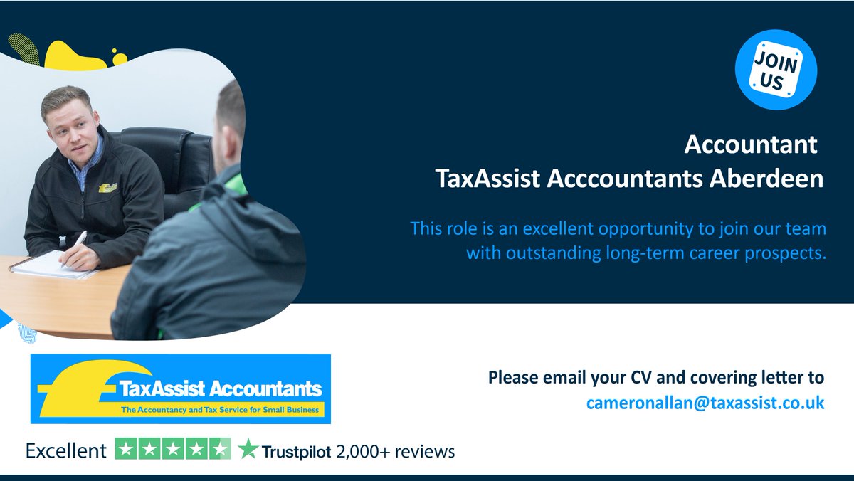 Accountant - Taxassist Accountants #Aberdeen 
Full-time/Part-time
£20-£25k 
For more information available and how to apply please click here: taxassist.co.uk/careers/vacanc… 
Please send a CV including your salary expectations to cameronallan@taxassist.co.uk
<a href="/AberdeenJobs/">Aberdeen Jobs</a>