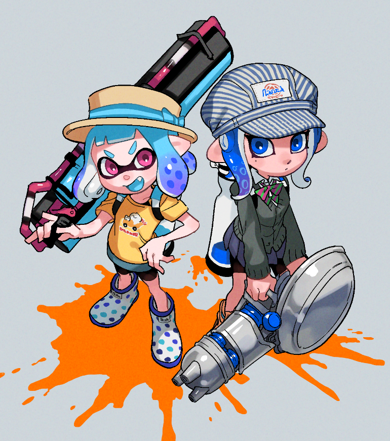 インクリング ,イカガール(スプラトゥーン) 「ふぉろわのいかたこちゃんお借りしました 」|ぎんじろうのイラスト