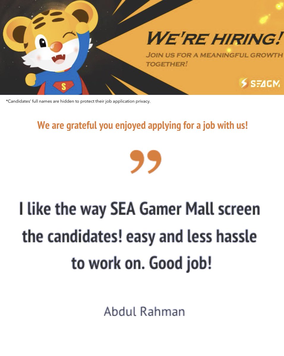prehireforms's tweet photo. "Applying for jobs can be so fun!" Build engaging candidate application journeys while you screen candidates for job fit now! 14 days trial available on https://t.co/vXAEmaxMn0

SEA Gamer Mall is still hiring! https://t.co/iK5OesH1oo

#candidateexperience #candidatescreening https://t.co/56N2ykdaQv