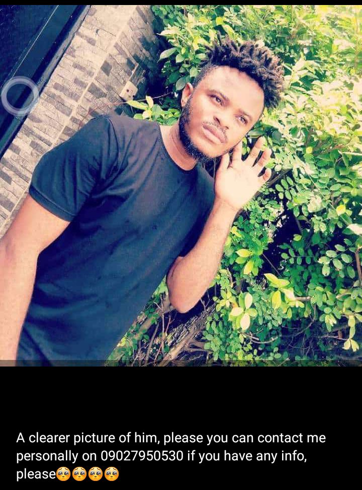 Please he has been missing for 2 weeks, if you have any information kindly message any of the in the picture. Please help retweet