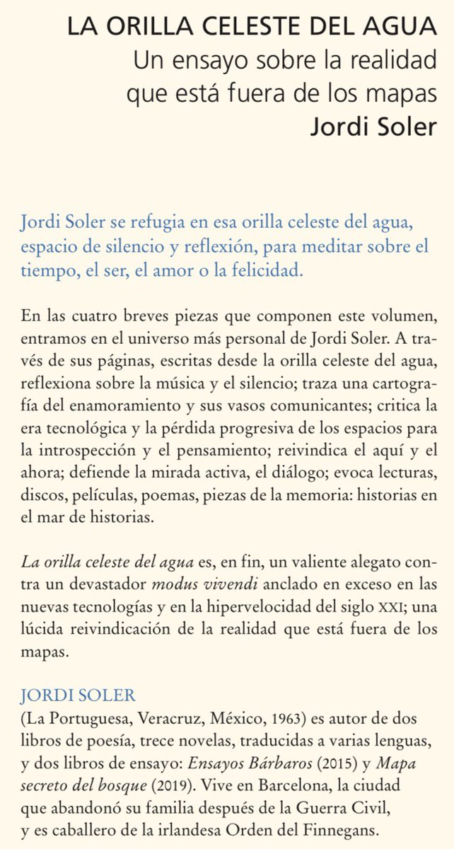 jsolerescritor's tweet photo. Ya está en las librerías de España La orilla celeste del agua @edicionesiruela y va cruzando el Atlántico rumbo a México. La versión electrónica ya circula por todos lados https://t.co/rhLdaf1hUQ