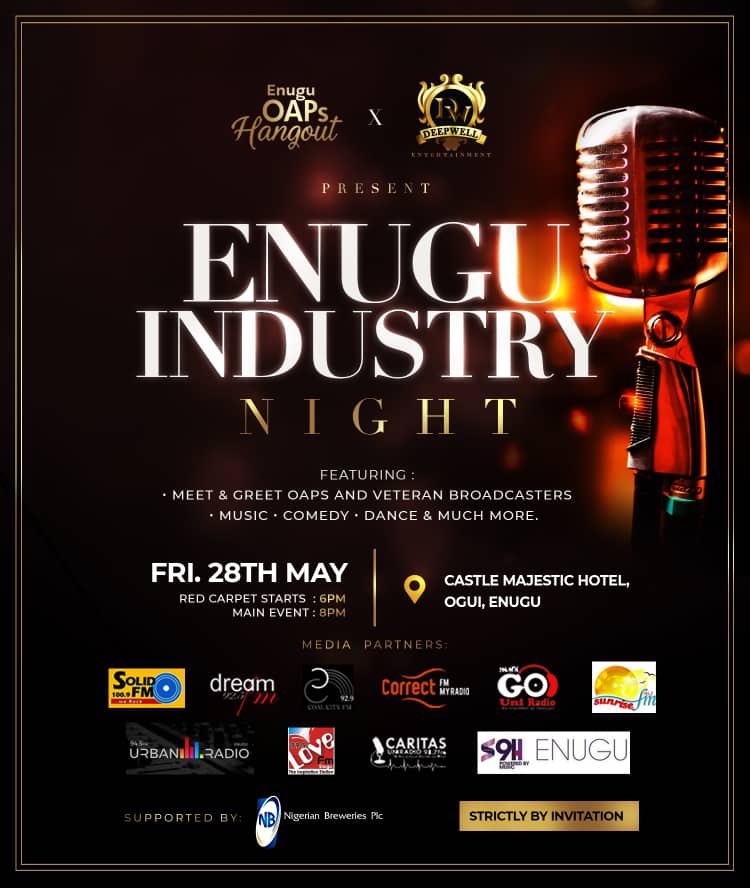 EnuguGod's tweet photo. You already know about the #EnuguIndustryNight 
And you know your favorite OAPs are gonna be there
Would you like to be there? 
Would you like to win a ticket from @EnuguOapsH 
Engage this tweet and u might be lucky to stand a chance to win one
@legendcityking will be there live https://t.co/aHPtK7JYeU