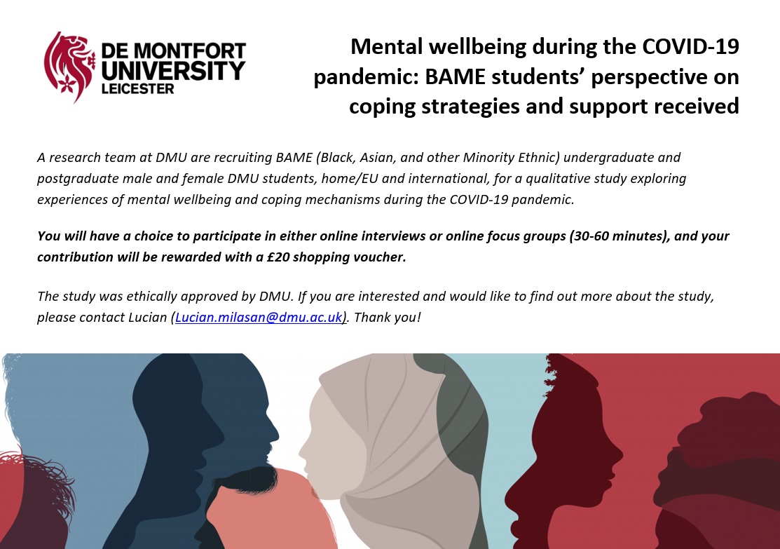 Lucian H. Milasan (@lhmilasan) on Twitter photo Calling for participants for a student mental wellbeing study focused on DMU Black, Asian & Minority Ethnic students <a href="/dmuleicester/">dmuleicester</a> <a href="/DecolonisingDMU/">Decolonising DMU</a> <a href="/DMUwellbeing/">Healthy DMU</a> @demontfortsu <a href="/DMUresearch/">DMU Research</a> <a href="/dmuhls/">HLS</a> #studentmentalhealth Calling for participants for a student mental wellbeing study focused on DMU Black, Asian & Minority Ethnic students <a href="/dmuleicester/">dmuleicester</a> <a href="/DecolonisingDMU/">Decolonising DMU</a> <a href="/DMUwellbeing/">Healthy DMU</a> @demontfortsu <a href="/DMUresearch/">DMU Research</a> <a href="/dmuhls/">HLS</a> #studentmentalhealth