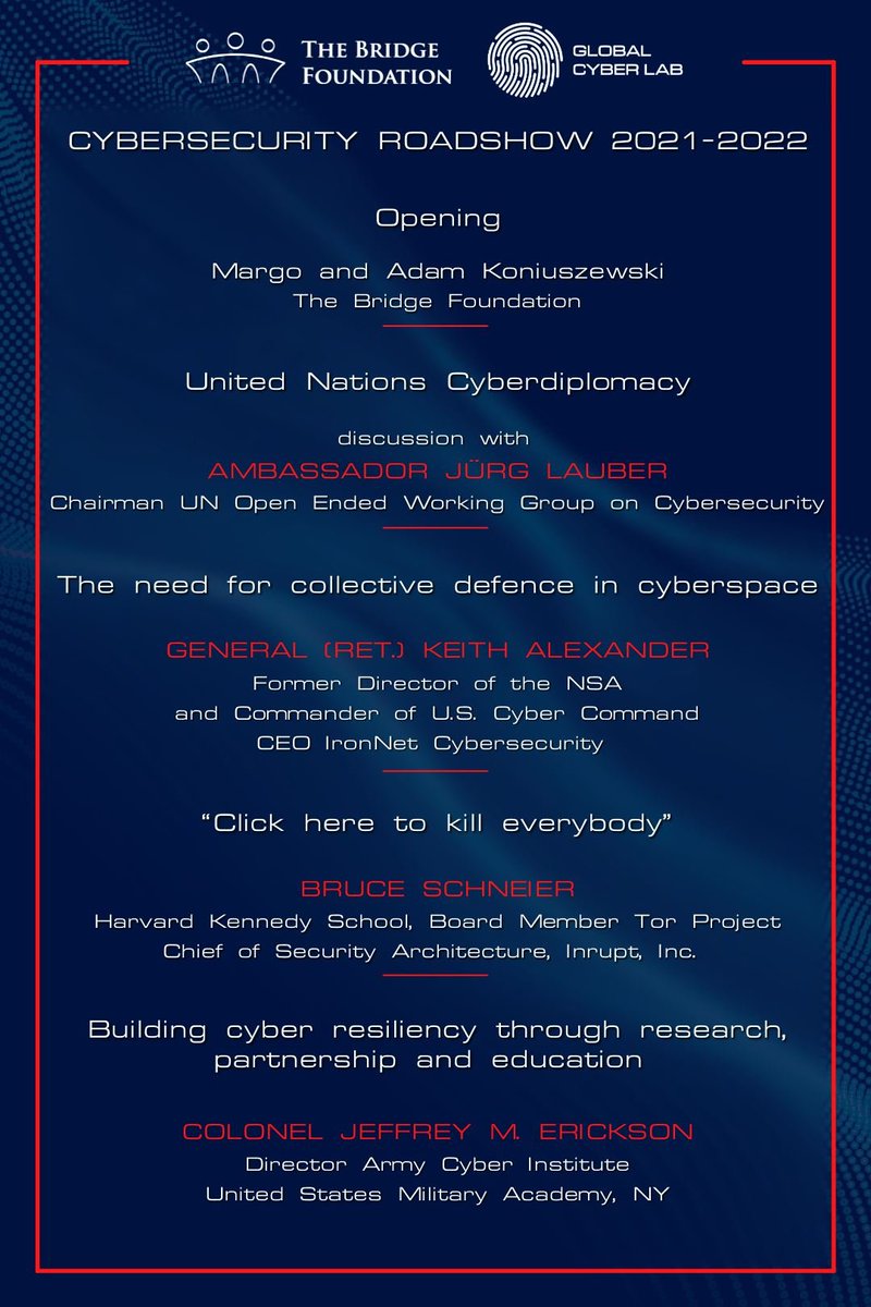 EFCongress's tweet photo. Zapraszamy na konferencję dotyczącą cyberbezpieczeństwa organizowaną w ramach globalnego cyklu Cybersecurity Roadshow przez Fundację The Bridge. 👇
Więcej informacji znajdziecie Państwo na stronie wydarzenia:
https://t.co/XPnkTliiom https://t.co/UfbpBdPIAH