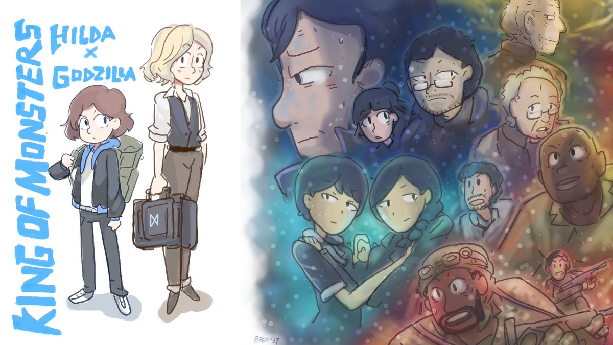 ヒルダ対ゴジラ!!! wave 2!
godzilla: king of the monsters but is in hilda style
everyone is here!
#hildatheseries 
#GodzillaMovie
#ヒルダの冒険
#ゴジラ