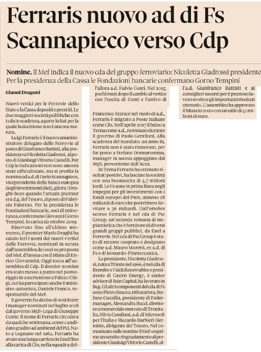 👏👏👏Complimenti al presidente #Cuzzilla per la nomina a componente del Cda del Gruppo <a href="/fsitaliane/">Ferrovie dello Stato Italiane</a>! Qui l'articolo de #IlSole24Ore⬇️