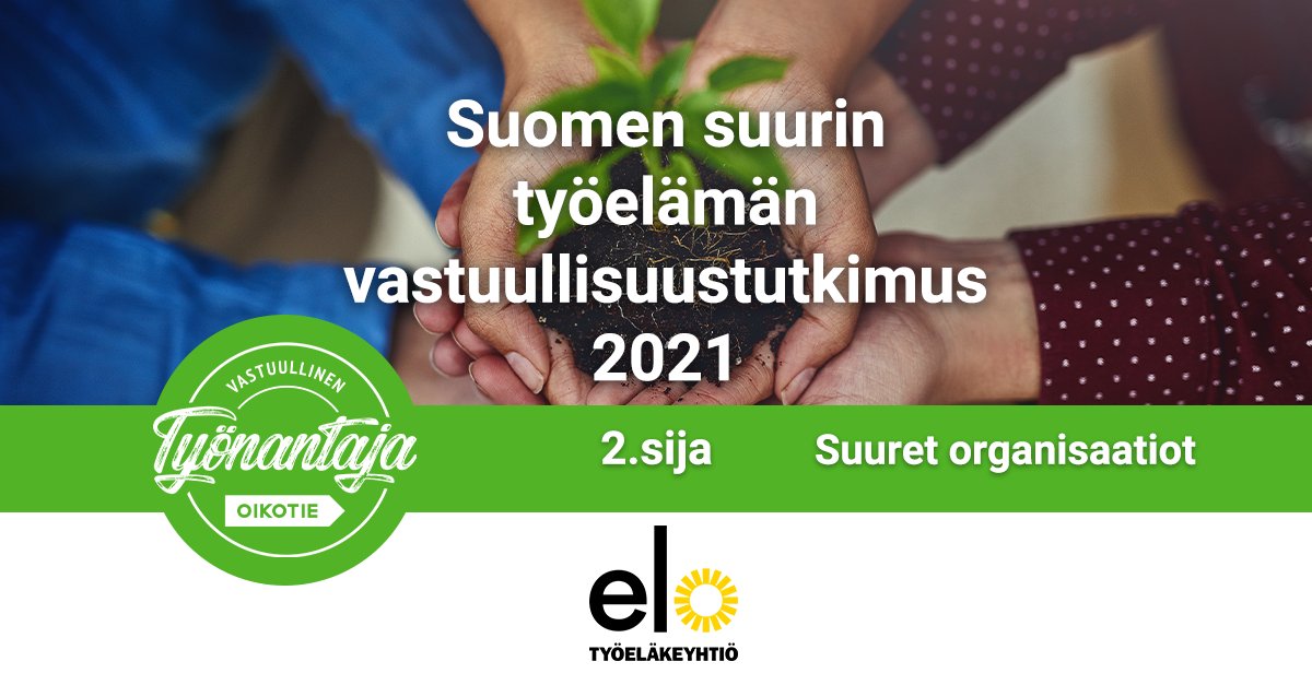 EloTyoelake's tweet photo. Elolle 2. sija @OikotieVTA työelämän vastuullisuustutkimuksessa!🌱 ✨ 
Olemme onnistuneet luomaan työelämän tasapainoa ja panostaneet esimiestyöhön. Elolaiset myös pitävät työtään merkityksellisenä ja tärkeänä. 💛  
#VTA21 #vastuullisuus #vastuullinentyönantaja #unelmatelossa https://t.co/RgG97S6ZvL
