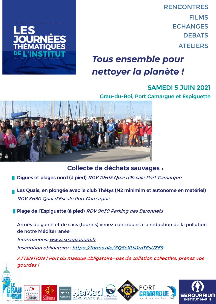 LeSeaquarium's tweet photo. L'#Institutmarin organise le samedi 5 juin 2021 un nettoyage de déchets sauvages #LeGrauduRoi. Inscriptions sur https://t.co/sJ1jjJyGhG .
Venez nombreux ! #journéémondialedesocéans #merpropre #dechets🌊🌎👍 https://t.co/Zzo9rWLUvi