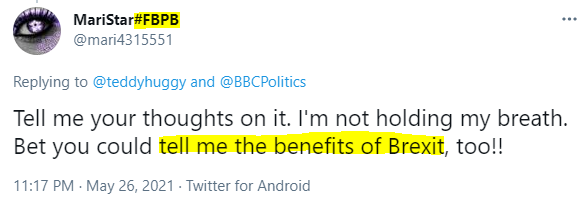 GiveUsAQuid's tweet photo. Today's winners of my 'benefits of Brexit' award.

Bonus points to E4Flaneur for the mutant strain, #FBPA; to MariStar for what I think may be the latest mutant strain, #FBBP; and to Andy for #ClimateCrisis and #NHS, in their respective handles.

Congratulations to all winners!😂 https://t.co/3KSTP1Chj5