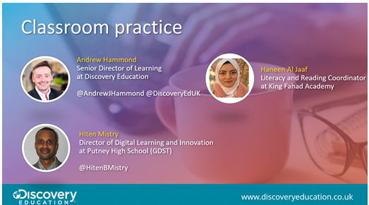 PutneyJuniorSch's tweet photo. Join @HitenBMistry, our Director of Digital Learning and Innovation at @PutneyJuniorSch,  alongside @AndrewJHammond for a panel discussion later this afternoon in the art of storytelling.  Register at https://t.co/9pWqYNq1MD #LearningForNow @DiscoveryEdUk https://t.co/DfHy4uaTcb