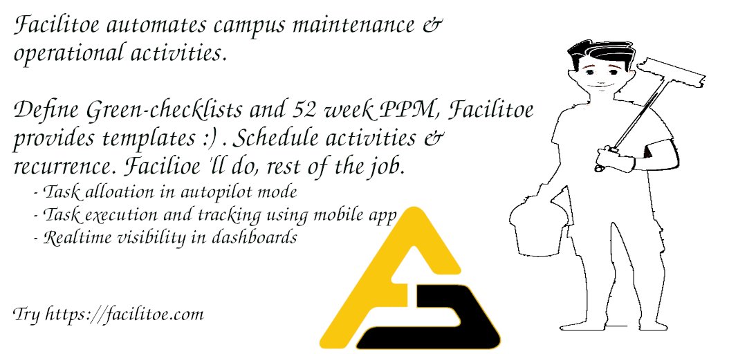As a facility manager, feedin complex residential &amp; commercial real estate establishments, assets, maintenance plans and users. Let Facilitoe manage operational aspects with realtime visibility

#facilitymanagement #buildings #fm #assetmanagement #FacilityManagers