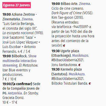 bilbaoplaning's tweet photo. #PlanDestacado para hoy jueves 👇
@AzkunaZentroa @Bilborockbilbao @Pabellon6 @BilbaoArte #AgendaBilbaoplan #Bilbaoplan #Bilbao #bilbo #cine #concierto #SociedadBilbaina #ShowMultimedia #teatro #MusikAuzo #BilbaoUdaberria2021 #txistu #otxarkoaga #santutxu https://t.co/9NTqS7gRlq