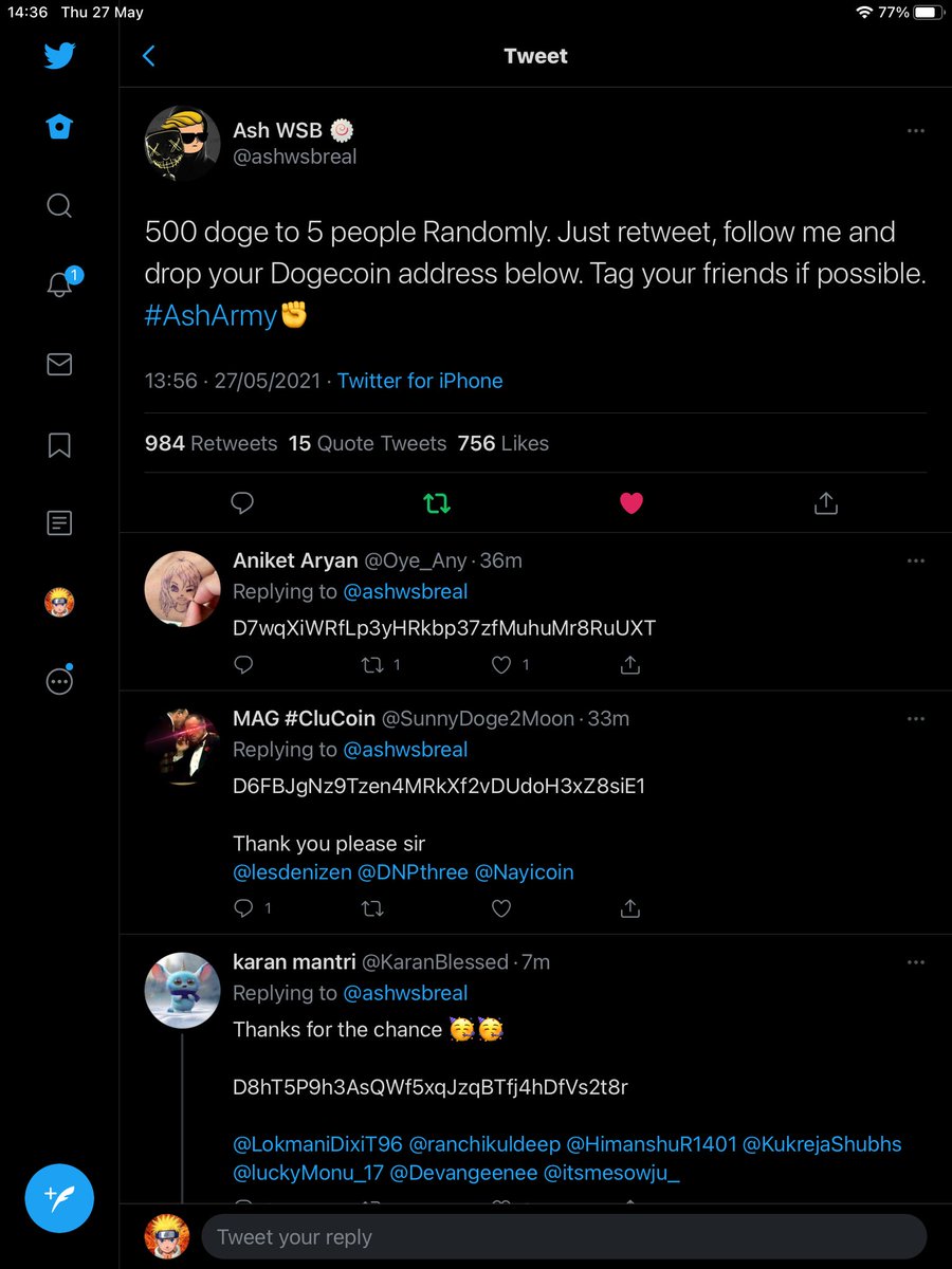 ShrishankA's tweet photo. @ashwsbreal All done for you always 🙏❤️
#AshArmy✊
My DOGECOIN wallet address: DJb5cYdGgvevjL68JVzR246QLcNxSb5SVw https://t.co/JV1QVtlfEA