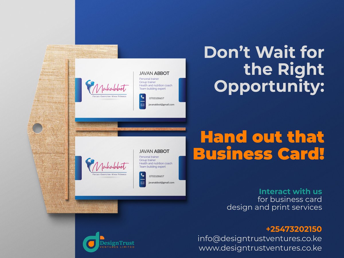 You don't have to explain yourself all the time. Just hand out your business card. 
We do amazing business card design and print.
..........................
Interact with us today:
0732002150
info@designtrustventures.co.ke
designtrustventures.co.ke

#business #businesscards