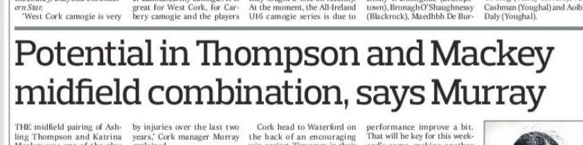 Ger McCarthy (@germccarthy74) on Twitter photo This week's <a href="/SouthernStarIRL/">The Southern Star</a>, a second page of <a href="/OfficialCamogie/">The Camogie Association</a>
🔴 My <a href="/CorkCamogie/">OfficialCorkCamogie</a> U16 manager <a href="/DonieDaly/">Donie Daly</a> interview on the rise of <a href="/carberycamogie1/">carberycamogie19</a>
⚪ My <a href="/pmurray254/">paudie murray</a> interview previewing Saturday's @LWI_GAA League clash with <a href="/deisecamogie/">Waterford Camogie</a>
#camogie #corkcamogie #AskItBeIt This week's <a href="/SouthernStarIRL/">The Southern Star</a>, a second page of <a href="/OfficialCamogie/">The Camogie Association</a>
🔴 My <a href="/CorkCamogie/">OfficialCorkCamogie</a> U16 manager <a href="/DonieDaly/">Donie Daly</a> interview on the rise of <a href="/carberycamogie1/">carberycamogie19</a>
⚪ My <a href="/pmurray254/">paudie murray</a> interview previewing Saturday's @LWI_GAA League clash with <a href="/deisecamogie/">Waterford Camogie</a>
#camogie #corkcamogie #AskItBeIt