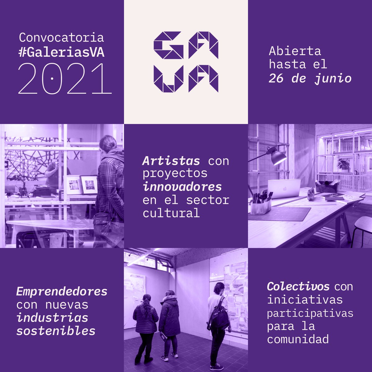 Creart_VLL's tweet photo. El @AyuntamientoVLL abre la #convocatoria de #GaleríasVA para la selección de los 9 proyectos de artistas/emprendedores/colectivos #pucelatalent que disfrutarán de residencias gratuitas 
durante 1 año/3meses
Bases completas: https://t.co/l1TvFMOCHR
+ INFO https://t.co/iDFpeG8HQj https://t.co/WyrPgffe4T