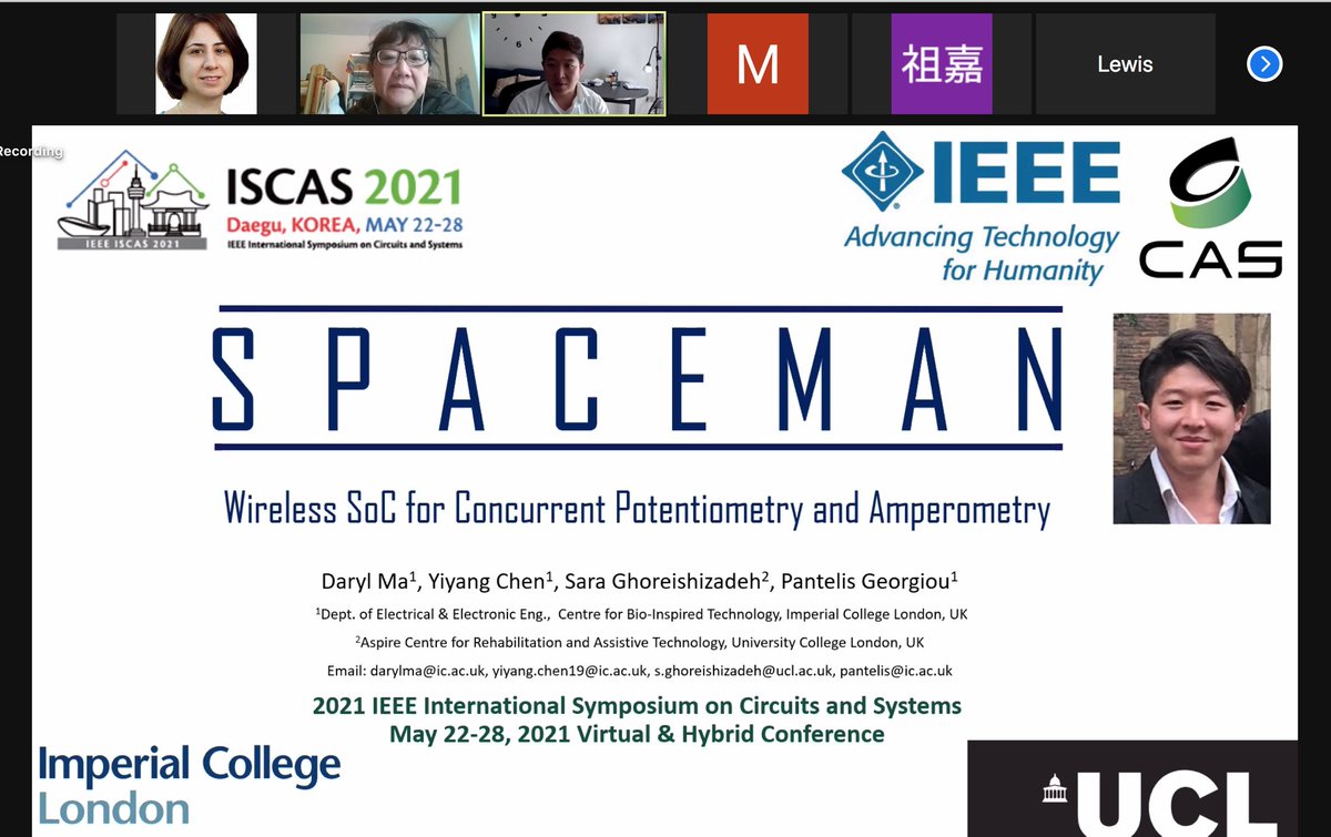 Our @Darylmajw is now presenting the recent work of his PhD on 'Wireless SoC for Concurrent Potentiometry and Amperometry' @ISCAS2021. Love the creative abbreviation -'SPACEMAN' chip is getting prepared now for some exciting tests.