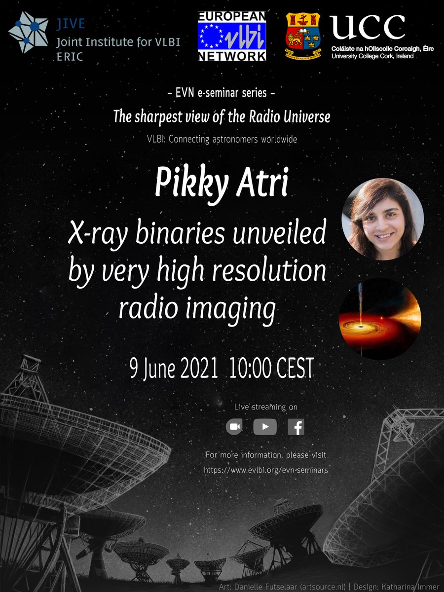 Save the date for next online #EVNseminar 'X-ray binaries unveiled by very high resolution radio imaging' Speaker: @PikkyAtri from @ASTRON_NL When: 9 June at 10am CEST (8am UTC) Where: Online at youtube.com/watch?v=6H6djC… More info: evlbi.org/evn-seminars #EuropeanVLBINetwork