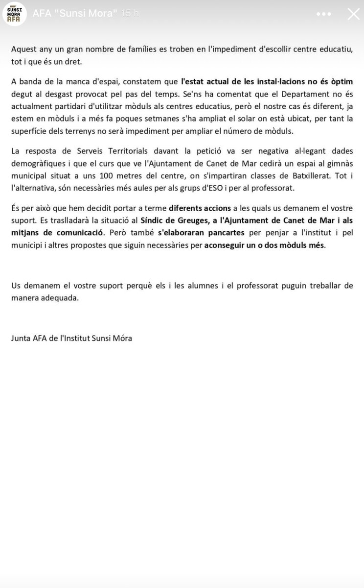 AnBaiJa's tweet photo. Realment no es mereix un nou mòdul el @SunsiMora ? @JosepGCambray necessitem unes instal.lacions dignes i en sintonia amb el projecte educatiu que es duu a terme a l’institut. https://t.co/edLbramLmC