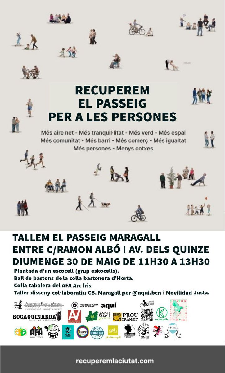 Aquest diumenge, la nostra colla tabalera estarà tocant en el Passeig Maragall (Avda dels 15) entre les 11h30 i les 13h30 🥁🎶 Us esperem!!🥳🤩 Podeu venir amb bicis, patinets, guixos per a pintar.... <a href="/maragallrespira/">#MaragallRespira</a>