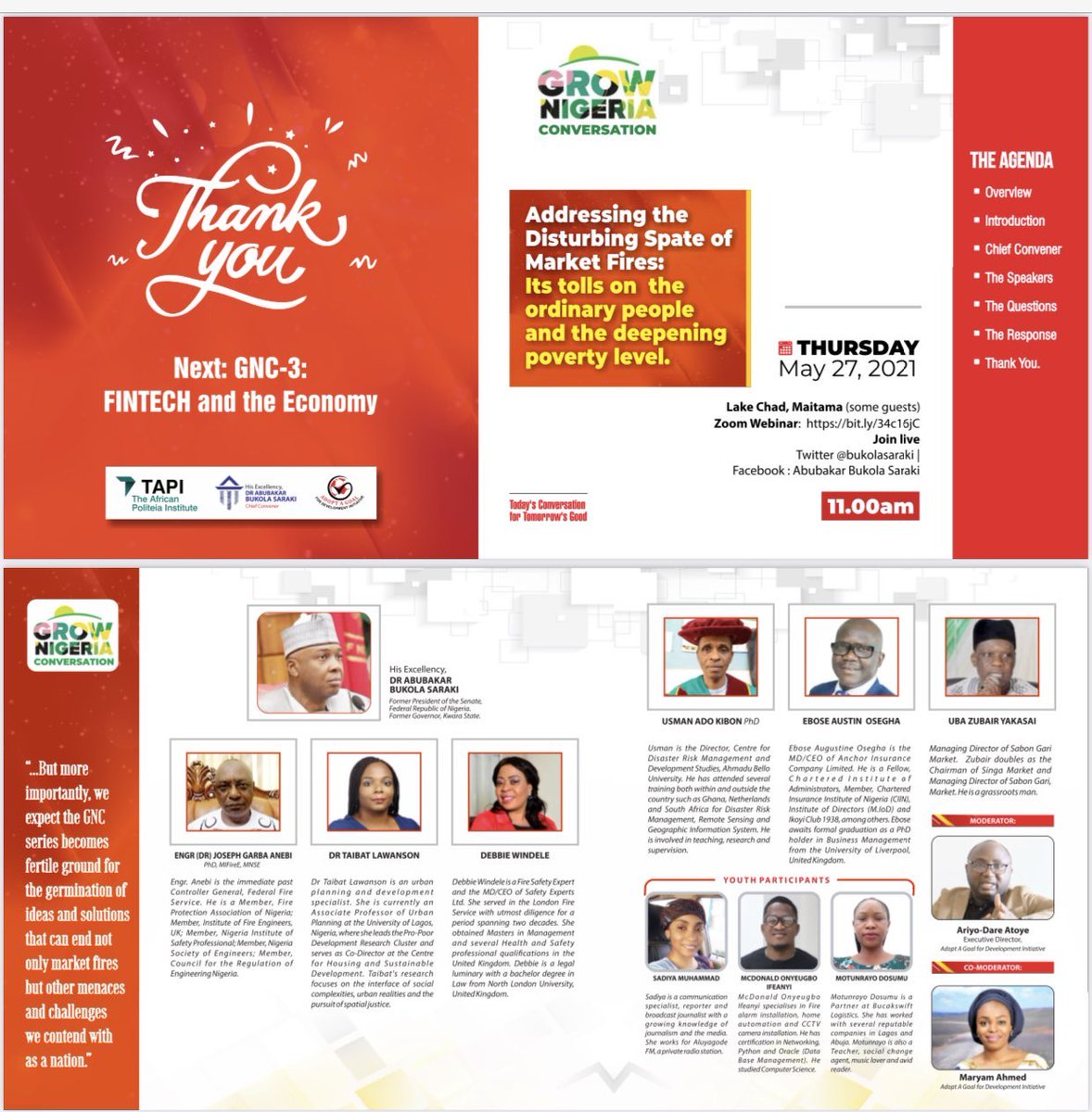 bukolasaraki's tweet image. In less than an hour, we will be proffering solutions to #marketfires — an occurrence that continues to negatively impact the millions of Nigerians that survive on trade.

Join the #GrowNigeriaConversation.

Time: 11 am
Zoom Link: bit.ly/34c16jC