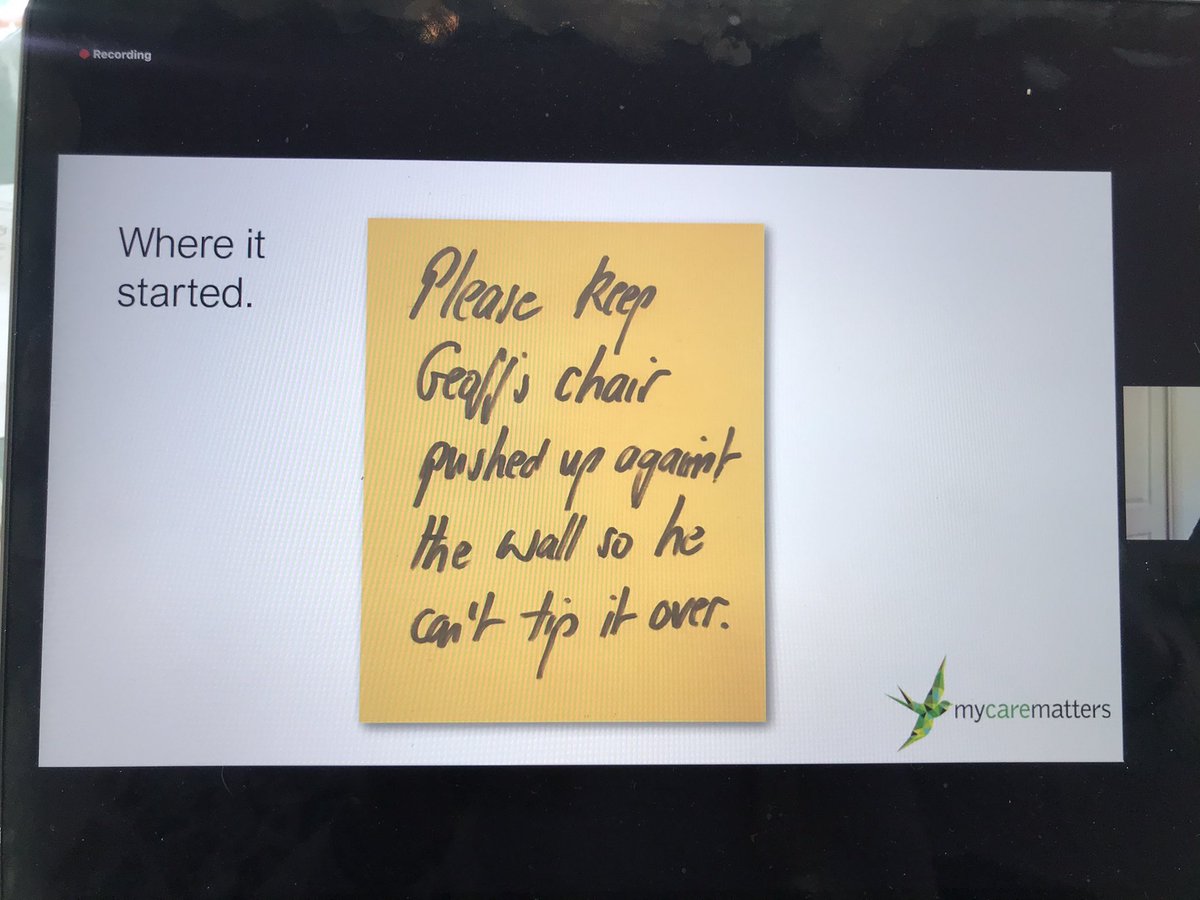 Annagoge's tweet photo. Inspiring to hear how a few sticky notes on a care home wall led to a suite of charts to improve communication in over 1400 care homes &amp; the creation of a #MyFutureCare handbook. Thank you for sharing your emotive story @ZoeHarris_FRSA. @AlzheimersShow #ACP #dementia #care #chart https://t.co/AX7bQMECtp