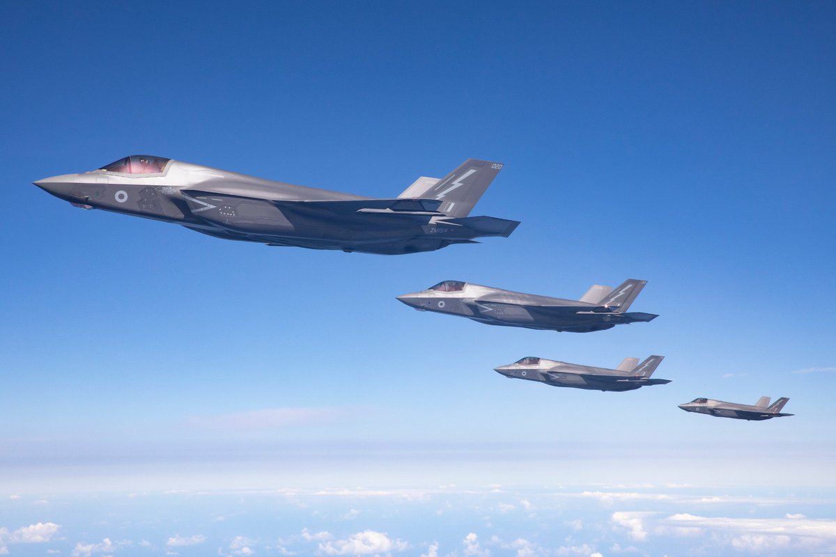 RoyalAirForce's tweet photo. RAF F-35B fighters from the aircraft carrier @HMSQNLZ have been flying in a major international air exercise for the first time since the Carrier Strike Group sailed from the UK on its seven-month long deployment.

#CSG21

Read more: https://t.co/IRZOScljwY https://t.co/Ots8OWo9JC