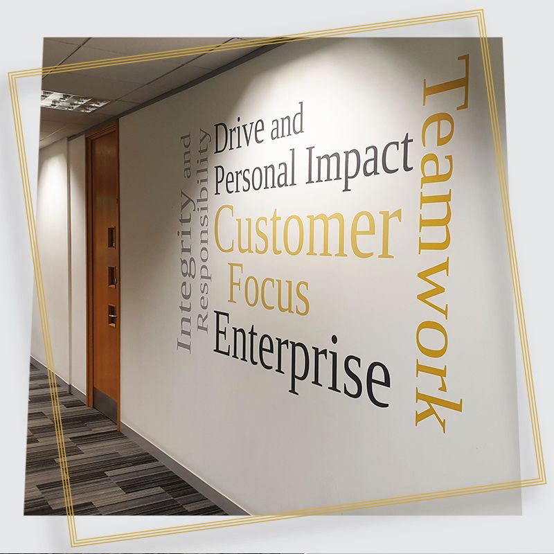 PhillipsUK's tweet photo. Vinyl cut wall graphics are a simple and effective way of communicating values and refreshing working environments!

What are your Values? 

#valuesmatter #design #wallgraphics #interiordesign #teamwork #culture #workplace #officedesign #workplacedesign #customerfocus https://t.co/yngfIfogdx