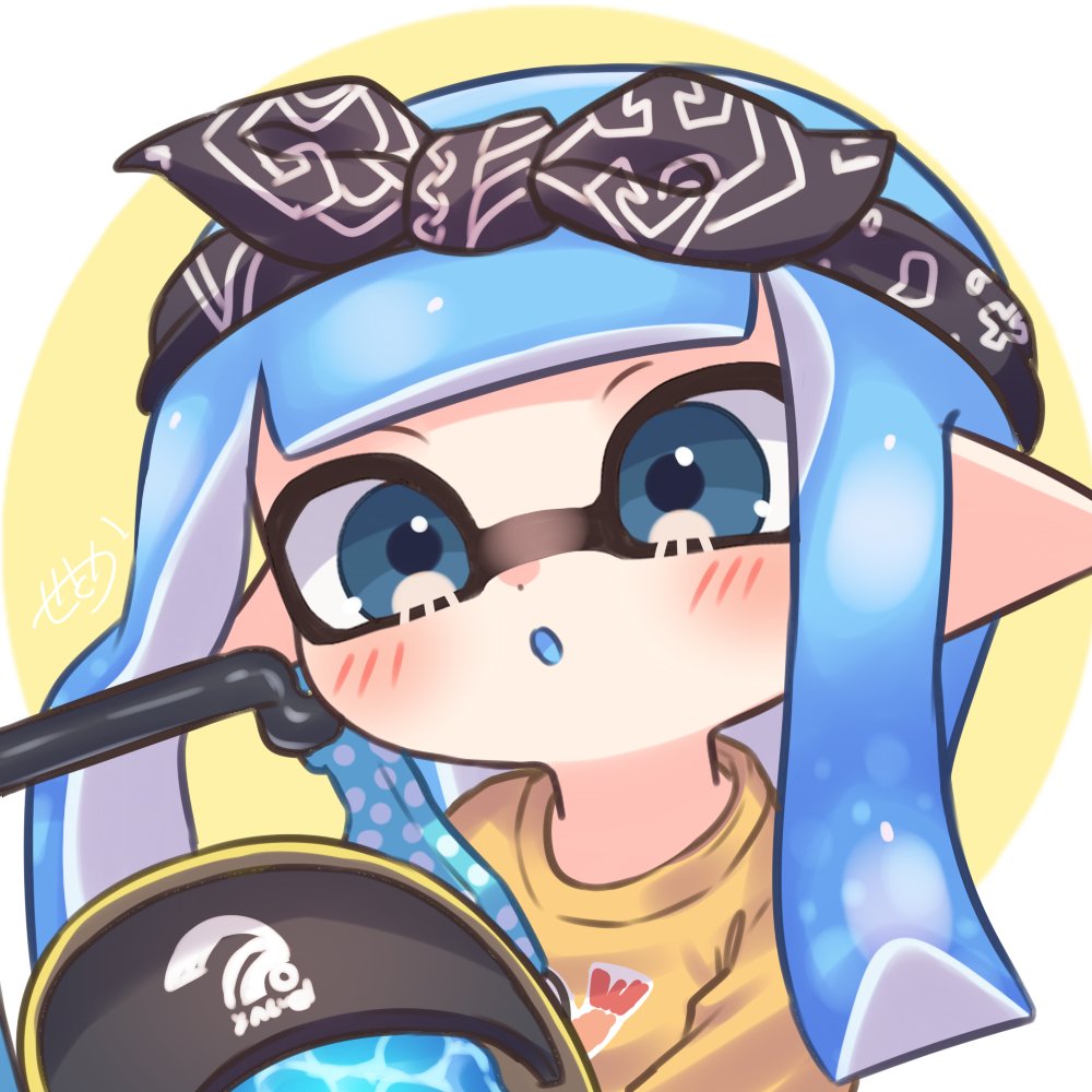 inkling ,inkling girl 1girl colored tongue blue tongue solo blue eyes shirt blue hair  illustration images