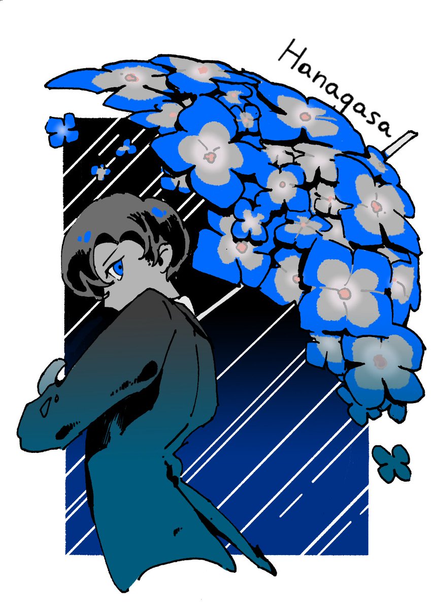 1boy male focus flower blue eyes blue flower solo looking at viewer  illustration images