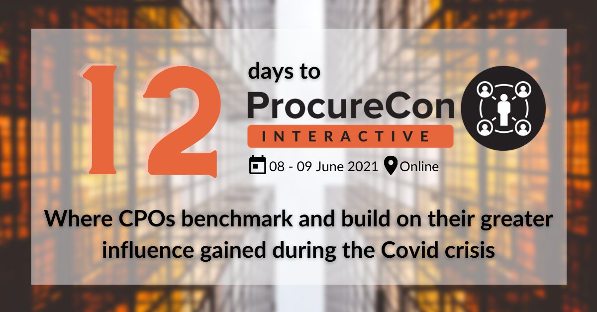 Less than 2 weeks to #ProcureCon #Interactive, where 300+ #CPOs and #procurement executives will be coming together virtually. You can still claim your free ticket here: bit.ly/3jV4pmj
#ProcureCon21 #virtual #networking