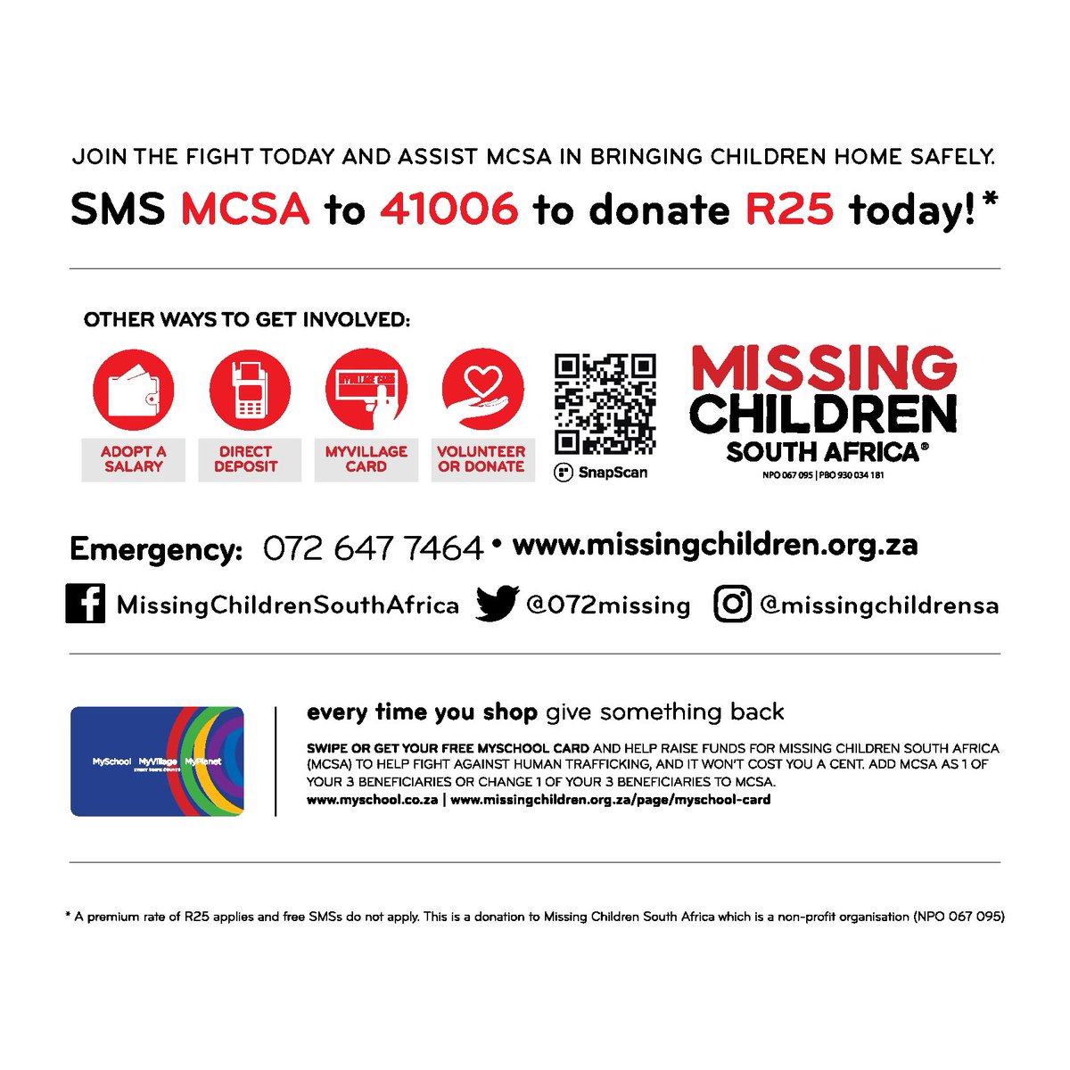 072MISSING's tweet photo. Do you know what to do #WhenAChildGoesMissing?

Follow these 6 steps below👇🏼

Remember, there’s #NoWaitingPeriod.

Go to your nearest police station as soon as possible!

Please consider assisting #MissingChildrenSA financially.

This will assist us in #BringingChildrenHomeSafely https://t.co/nH6WnHGXn1