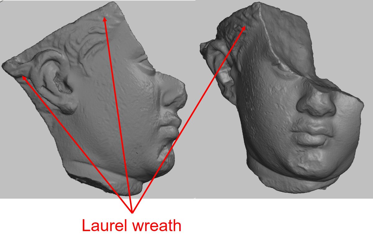 Durotrigesdig's tweet photo. Facial features are crisply defined with a small and well-rounded chin. The coiffure is well defined
Traces of head attire, a laurel wreath or crown also survive
By the mid-1st century AD the wearing of such items had become an imperial prerogative
#FindingNero 7 https://t.co/hEREro3Z1a