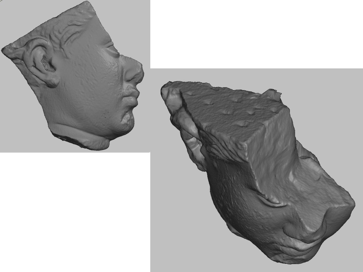 Durotrigesdig's tweet photo. The top half of the @romanpalace marble head is flattened and the surface slightly dimpled
It seems the top had been carved as a separate piece, fitted later, possibly because of a shortage of marble at the time of manufacture
#FindingNero 8 https://t.co/kpuSY3Rsey
