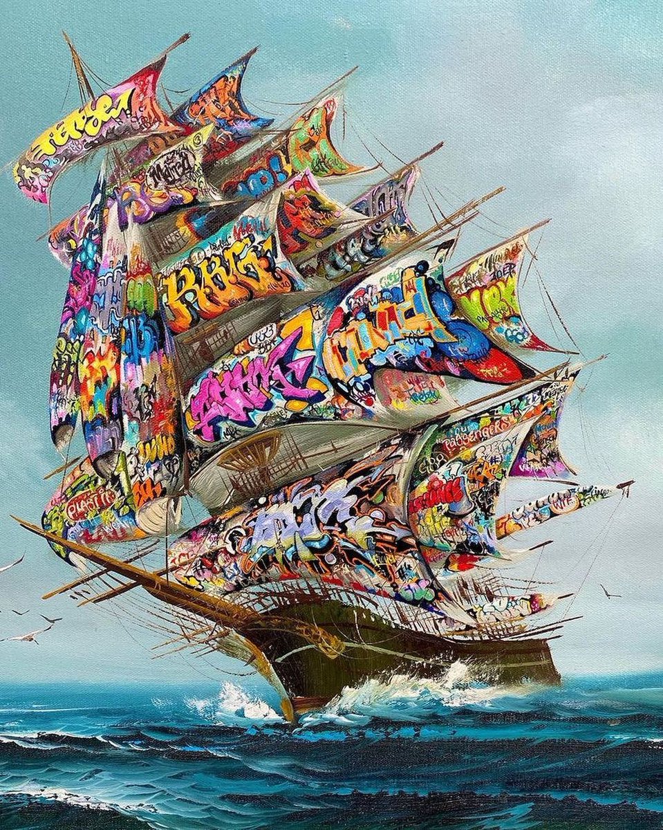 brababella's tweet photo. Artwork by #DavePollot 
#pittura #painting #graffiti #veliero #artecontemporanea #contemporaryart https://t.co/53A0jPVXcc