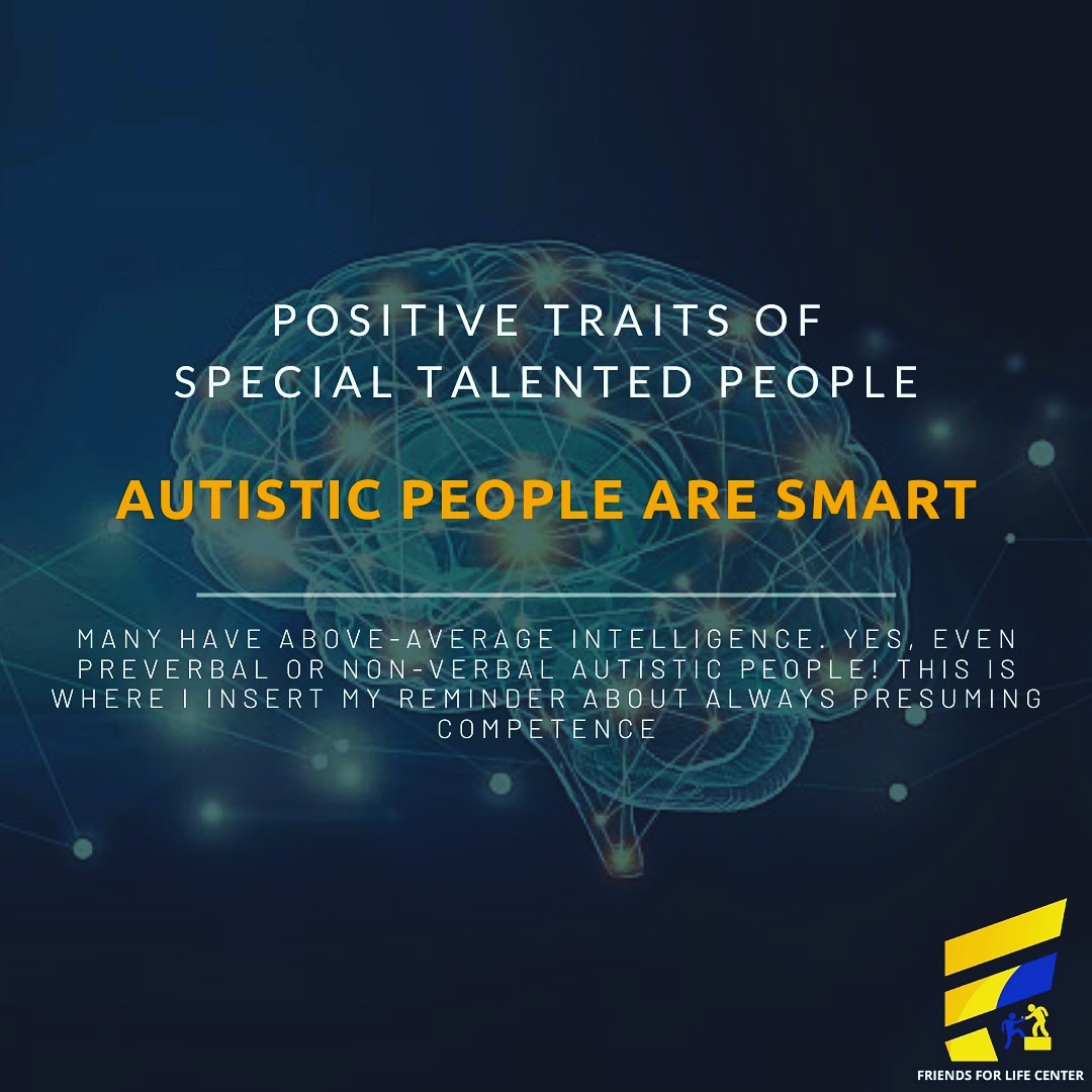 FFLC_florida's tweet photo. Autistic people are smart.

Many have above-average intelligence. Yes, even preverbal or non-verbal autistic people! This is where I insert my reminder about always presuming competence

Direct Link: https://t.co/lYJA7rhXBM
#autismawareness
#ADHD
#lovepeople
#supportautism https://t.co/zoqHCpGVwS