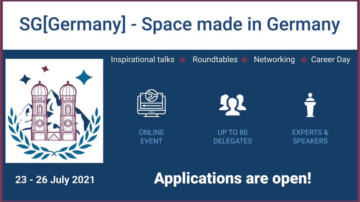 SGAC's tweet photo. Come and join us! Applications are now open for SG[Germany] 2021. Don't wait too long and submit your application! For more details check the event website https://t.co/lcMFcNdbS4 https://t.co/q6GZrORiE8