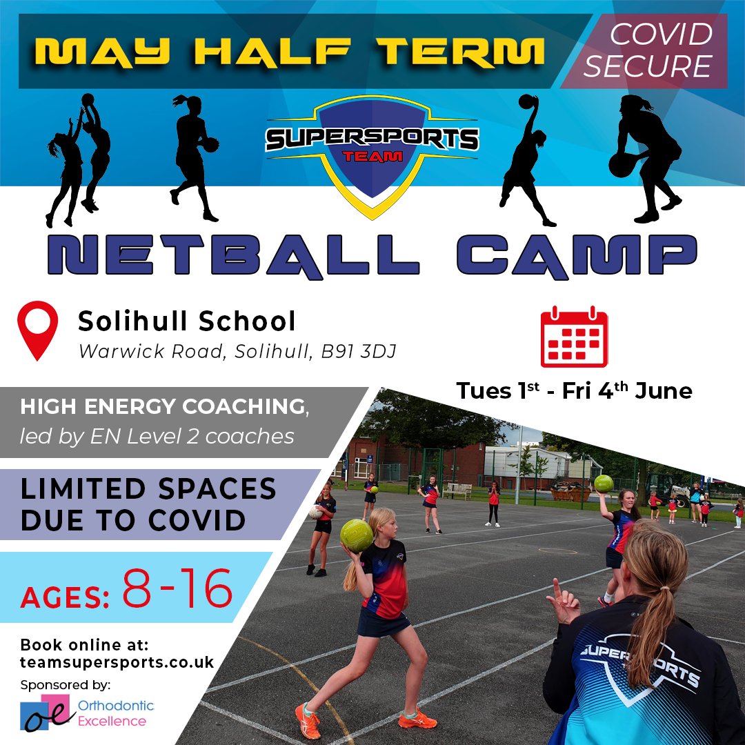 teamsupersports's tweet photo. Just around the corner...

➡️ May Half Term ➡️

Join us for 4 Days of action packed sport this May Half Term! Get outside, develop your skills and have fun with your friends.
🏈⚽️🏐🏑
Choose your sport and book online today! https://t.co/EFnJ1a1Tav