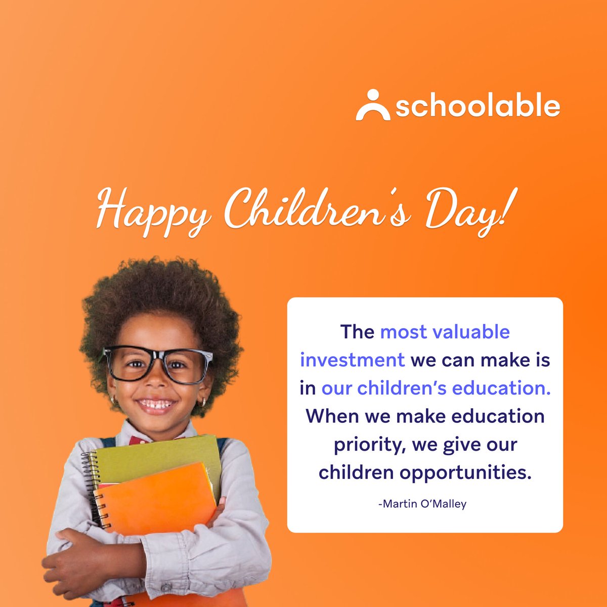 schoolableHQ's tweet photo. No matter how young, children always have a special place in our hearts. The best gift we can give to them is investing in their education so they have opportunities to grow. 

To every little child out there, this is us wishing you a Happy Children’s Day!👧🏽👦🏾🥰

#ChildrensDay https://t.co/H56WnsHGJ2