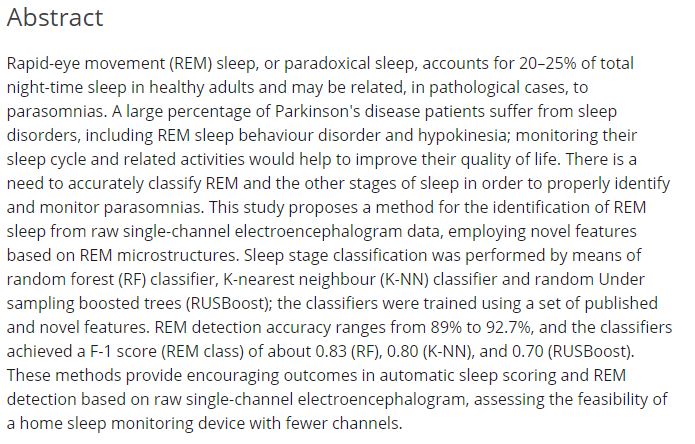 Take a look at the second paper in June 2021's issue 'Single-channel EEG classification of sleep stages based on REM microstructure'. Healthcare Technology Letters is fully #openaccess so you can read here for free! bit.ly/3yQoEsL #REM #Parkinsons #HealthcareTechnolgy