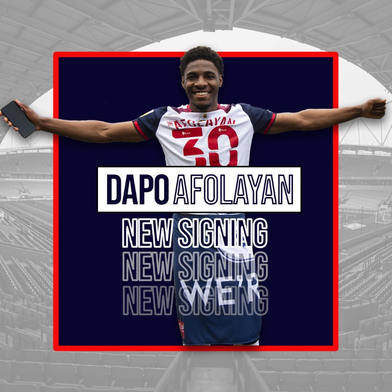 OfficialBWFC's tweet photo. 🔷 𝗔𝗙𝗢𝗟𝗔𝗬𝗔𝗡 𝗜𝗦 𝗔 𝗪𝗔𝗡𝗗𝗘𝗥𝗘𝗥 🔷

✍️🏻 We are delighted to announce the signing of @dapo_afolayan from @WestHam on a three-year deal.

#BWFC 🐘🏰