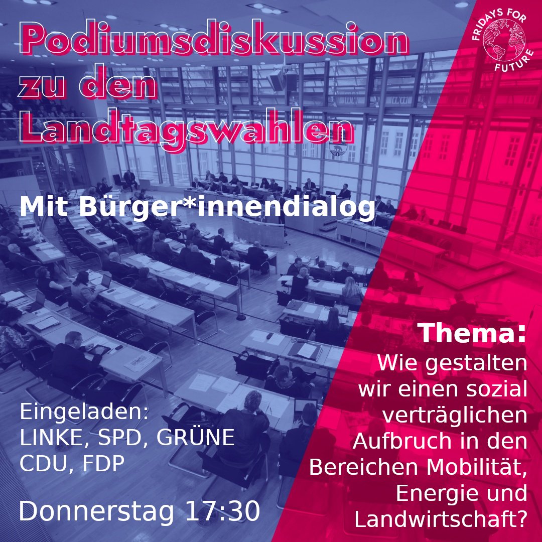 Heute findet 17.30 eine Befragung aller Partein zu den Landtagswahlen statt. Es gibt ein Livestream: youtu.be/Qy26A93Y7WA