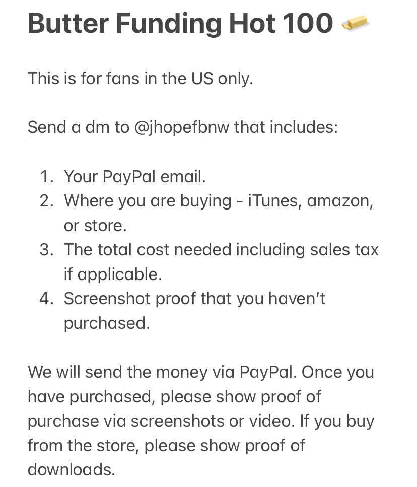 jhopeNW's tweet photo. #BTS_Butter Funding 

We received a donation to be used specifically to fund Butter!

Those who donated previously rest assured your donations will not be involved in this case. They are still designated for j-hope's future projects.

If you are in the US, please DM for funds! https://t.co/XQp6TE8han