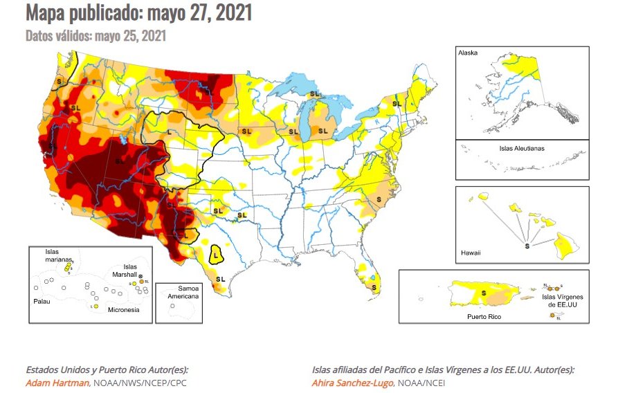Drought Center on Twitter: "Monitor de Sequía de los Estados Unidos | mayo  27, 2021 | https://t.co/RCsUH2E9Mb https://t.co/Sk0WnIZThd" / Twitter